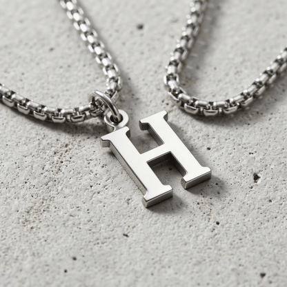Collier Initiale Homme Pendentif Lettre Acier Argent