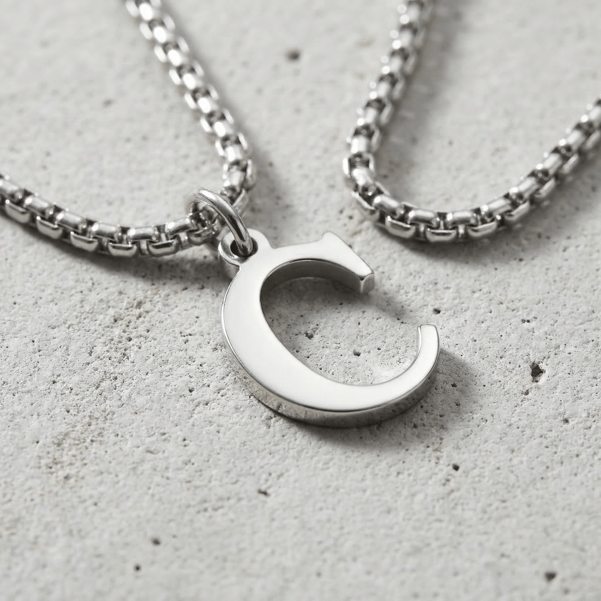 Collier Initiale Homme Pendentif Lettre Acier Argent