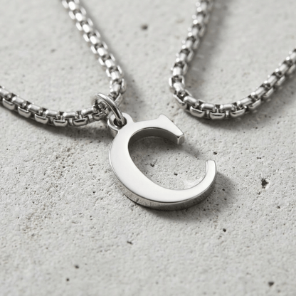 Collier Initiale Homme Pendentif Lettre Acier Argent