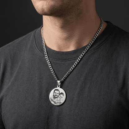 Collier Médaillon Photo Personnalisé Homme Acier