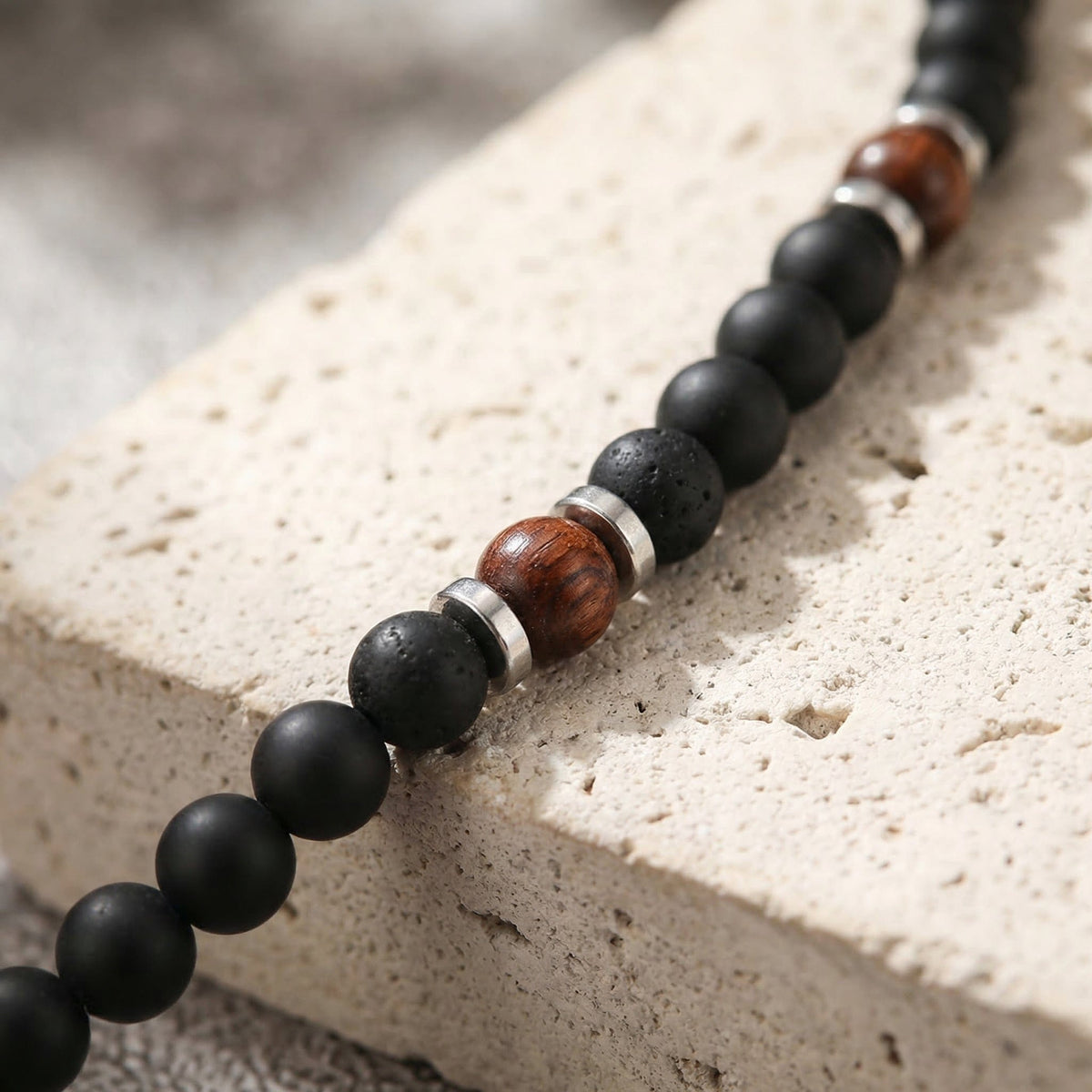 Collier Noir Homme en Perles Acier Inoxydable