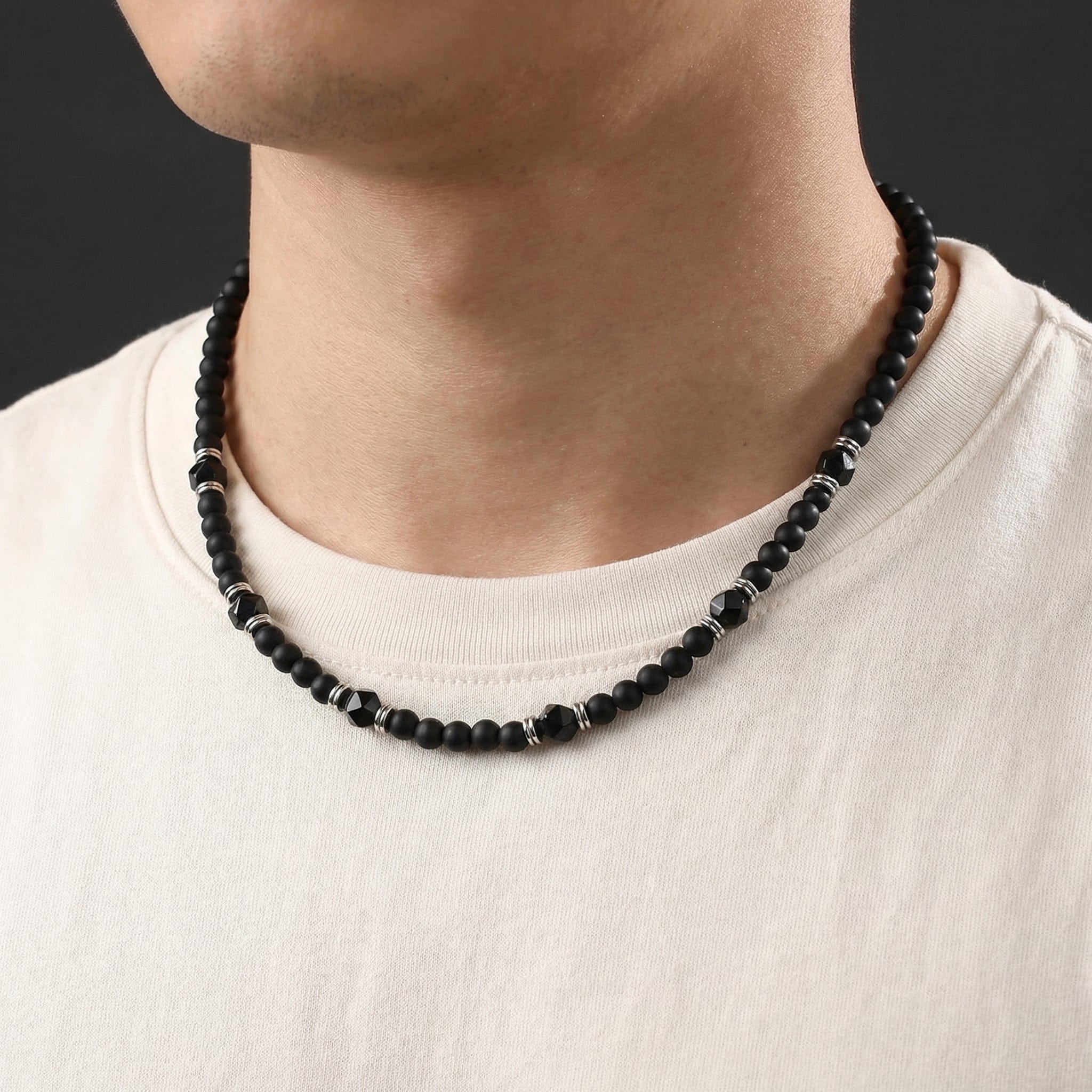 Collier Homme Perles Diamant et Acier