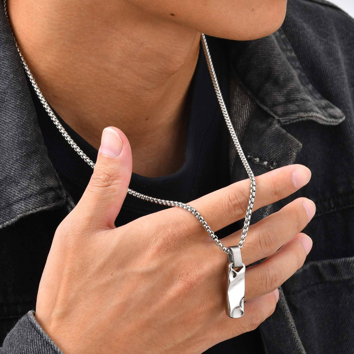 Collier Pendentif Homme Barre Acier Inoxydable