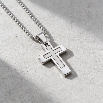 Chaîne et Pendentif Croix Homme Acier