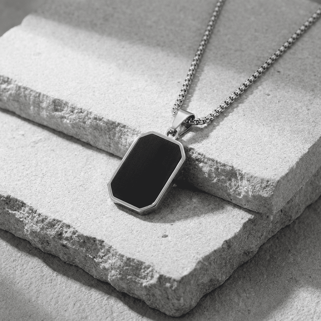 Pendentif Homme Noir Acier Personnalisable