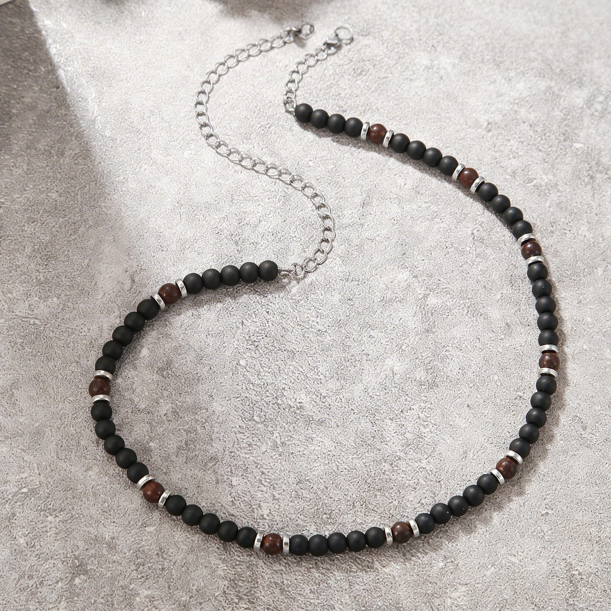 Collier Noir Homme en Perles Acier Inoxydable