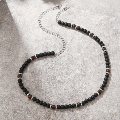 Collier Noir Homme en Perles Acier Inoxydable