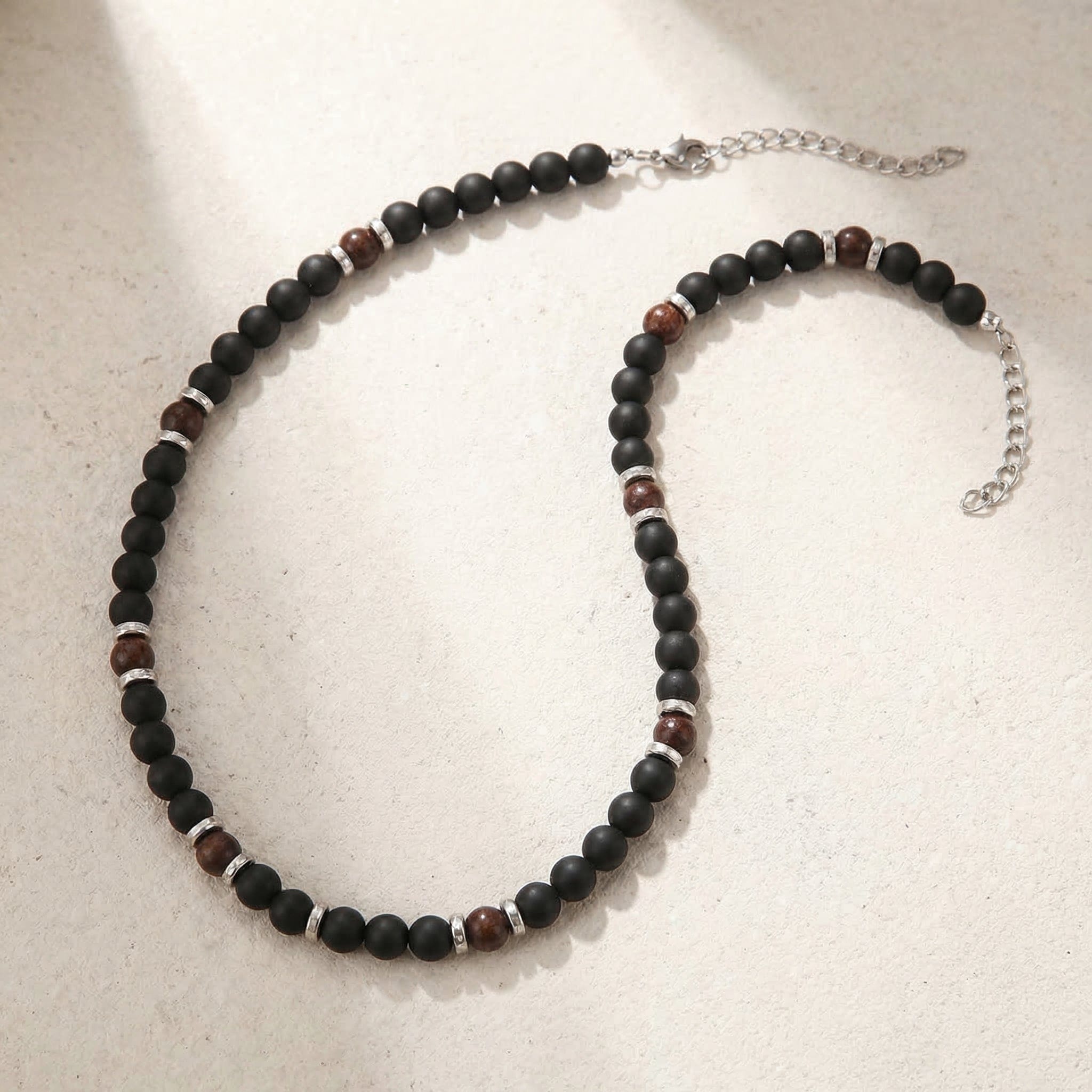 Collier Noir Homme en Perles Acier Inoxydable
