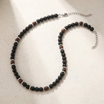 Collier Noir Homme en Perles Acier Inoxydable