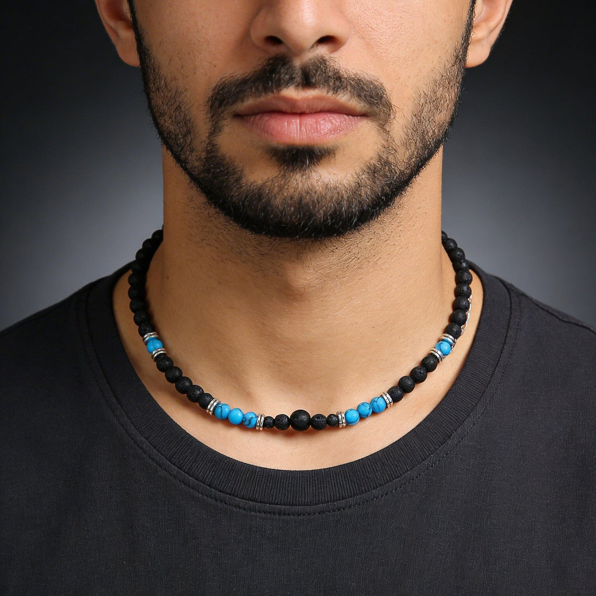 Collier Homme Pierre Turquoise Acier Inoxydable