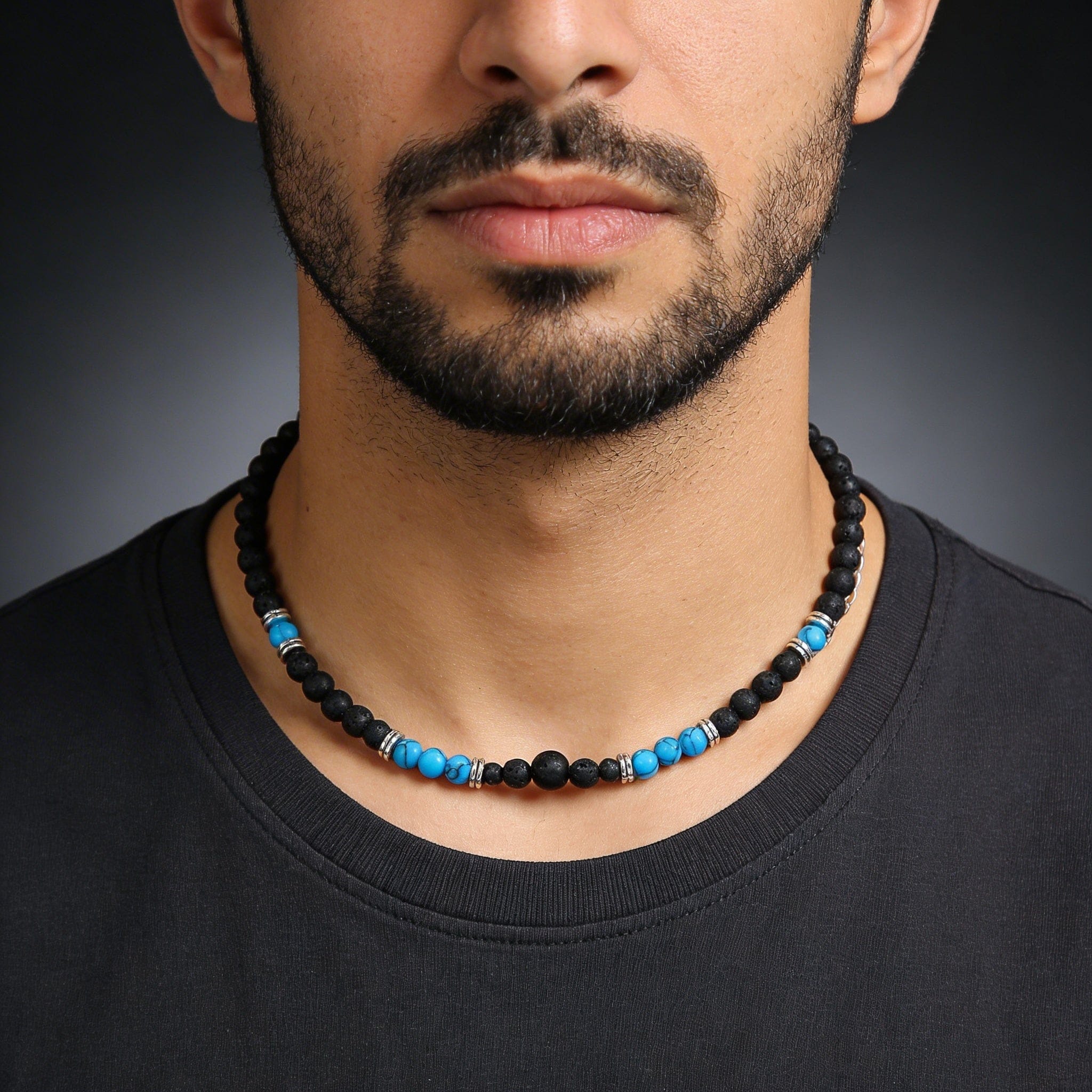 Collier Homme Pierre Turquoise Acier Inoxydable
