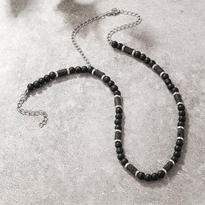 Collier Perle Homme Pierre de Lave Acier