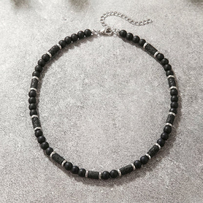 Collier Perle Homme Pierre de Lave Acier