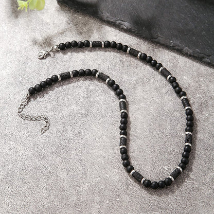 Collier Perle Homme Pierre de Lave Acier
