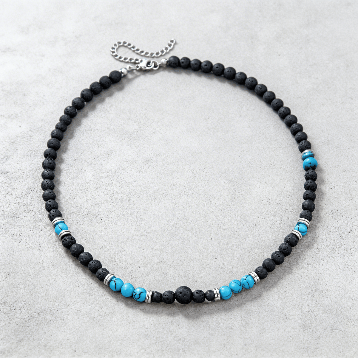Collier Homme Pierre Turquoise Acier Inoxydable