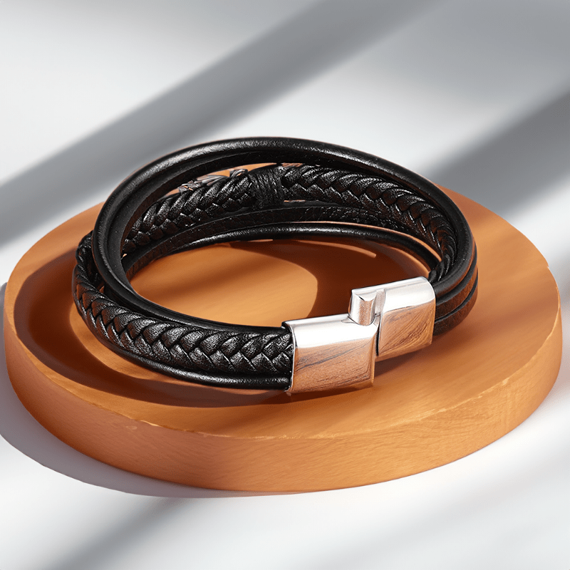 Bracelet en Cuir Véritable et Acier