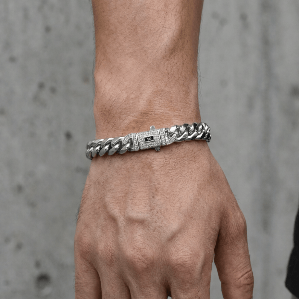 Bracelet Gourmette Homme Grosse Maille Fermoir Pavé