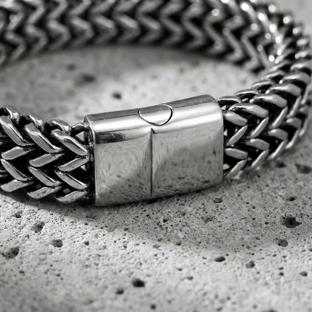 Gourmette Homme Moderne Maille Tressée Bracelet Acier