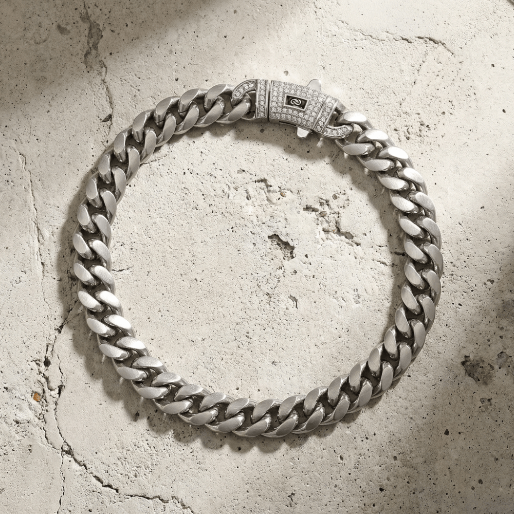 Bracelet Gourmette Homme Grosse Maille Fermoir Pavé