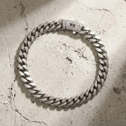Bracelet Gourmette Homme Grosse Maille Fermoir Pavé