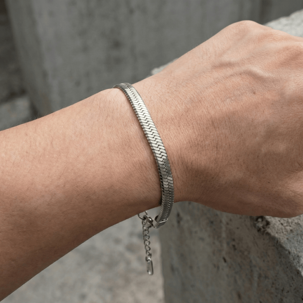 Gourmette Homme Plaqué Or Maille Serpent Bracelet Acier