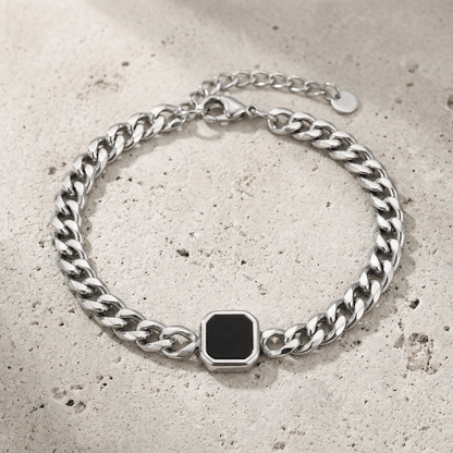 Gourmette Homme Pierre Noire Bracelet Acier Inoxydable