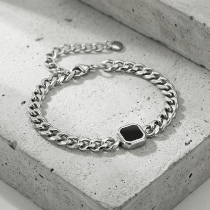 Gourmette Homme Pierre Noire Bracelet Acier Inoxydable