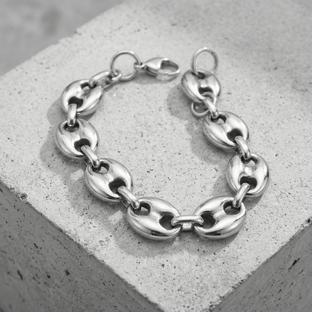 Gourmette Homme Grain de Café Bracelet Acier Inoxydable