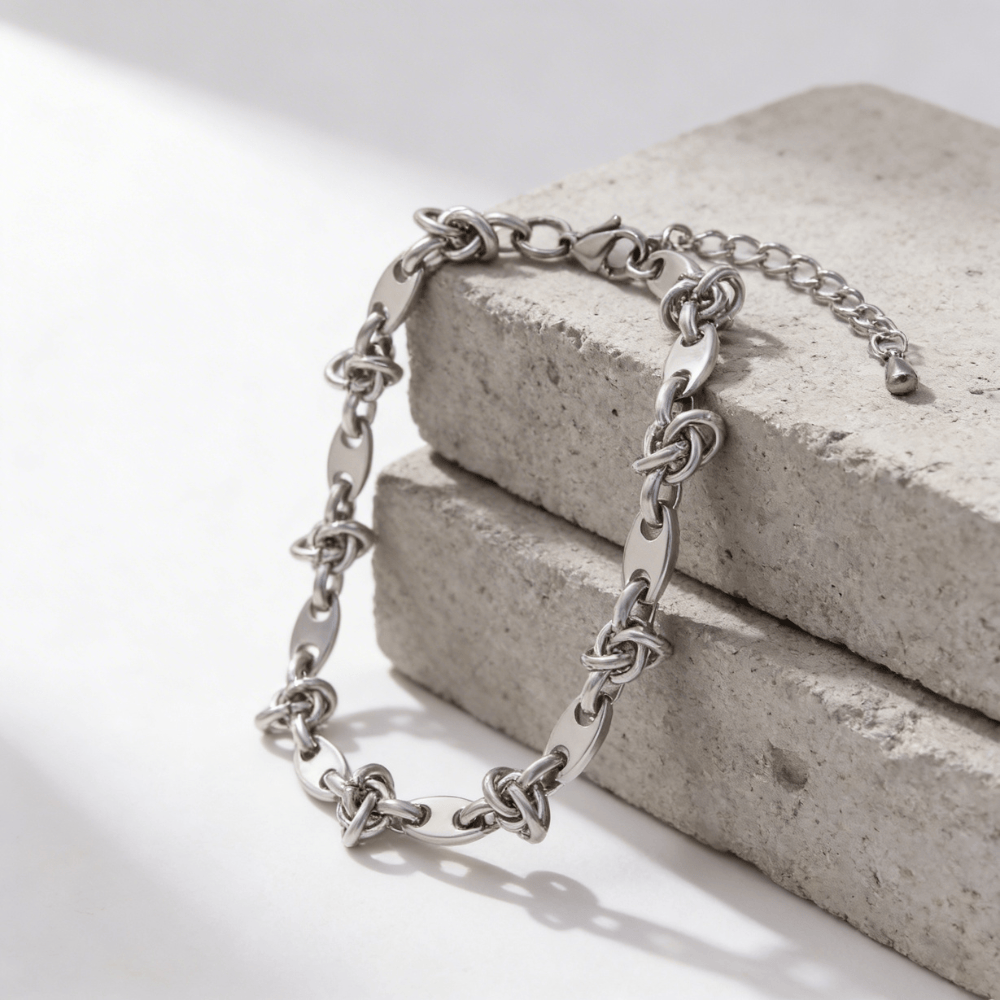 Bracelet Gourmette Grain de Café Maille Nœud Acier