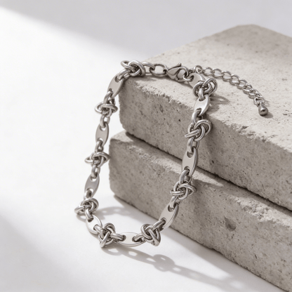 Bracelet Gourmette Grain de Café Maille Nœud Acier