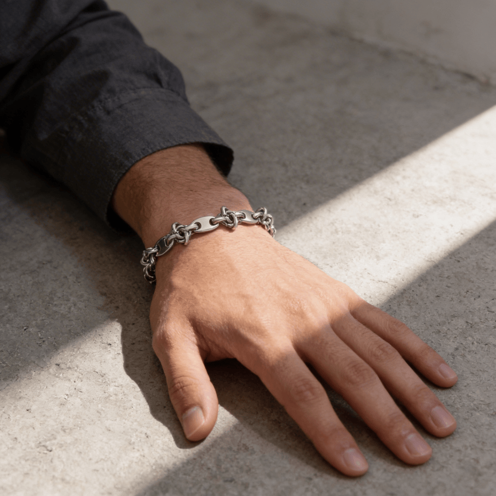 Bracelet Gourmette Grain de Café Maille Nœud Acier