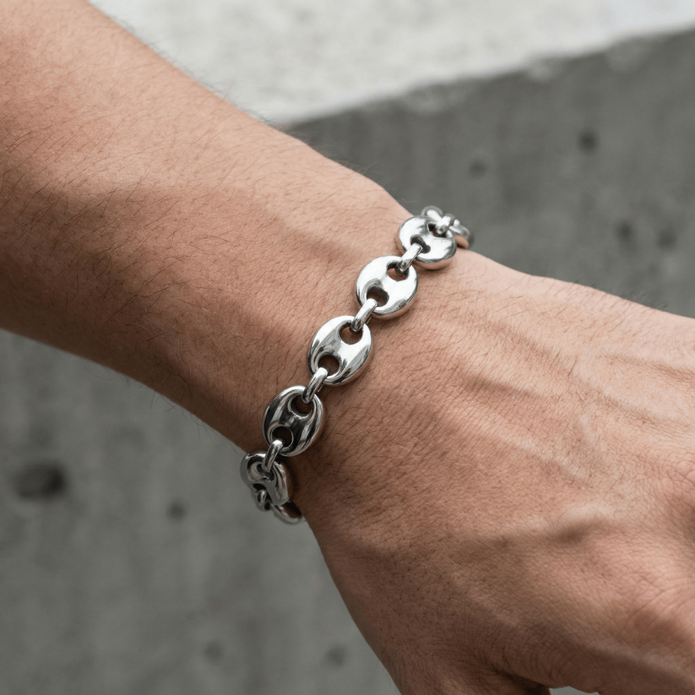 Gourmette Homme Grain de Café Bracelet Acier Inoxydable