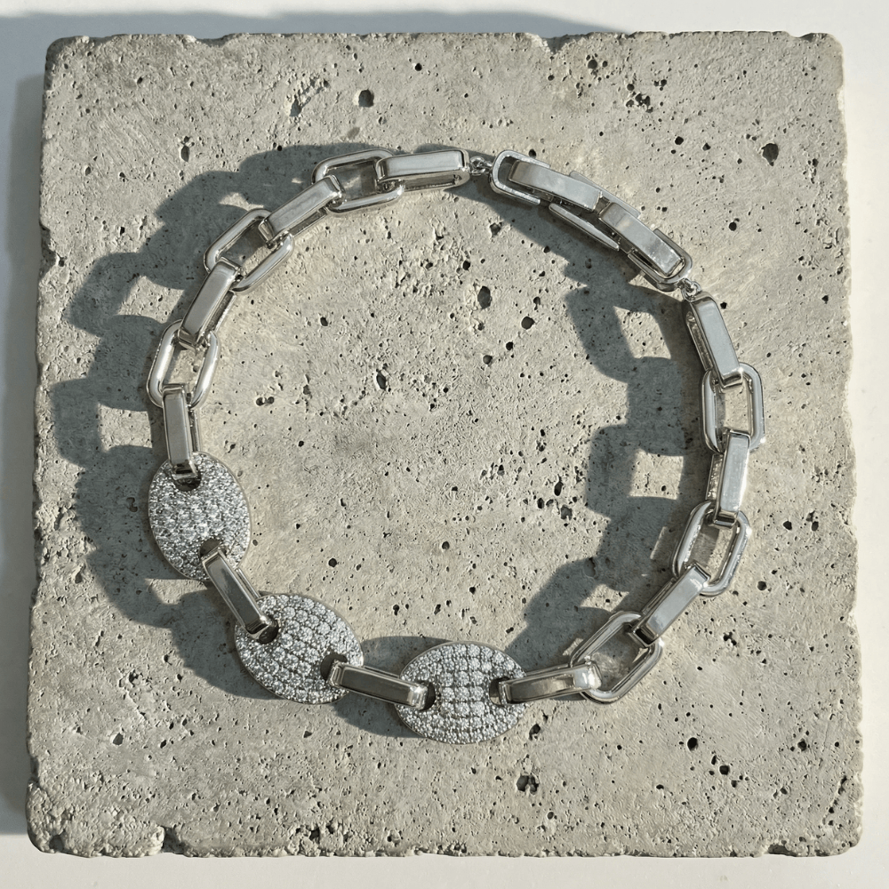 Bracelet Gourmette Grain de Café Homme Pavé Diamant