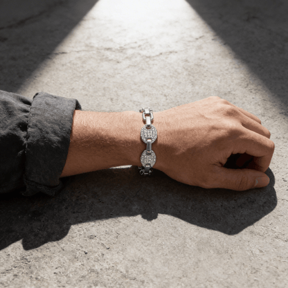 Bracelet Gourmette Grain de Café Homme Pavé Diamant