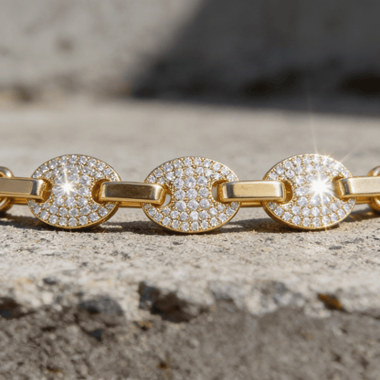 Bracelet Gourmette Grain de Café Homme Pavé Diamant