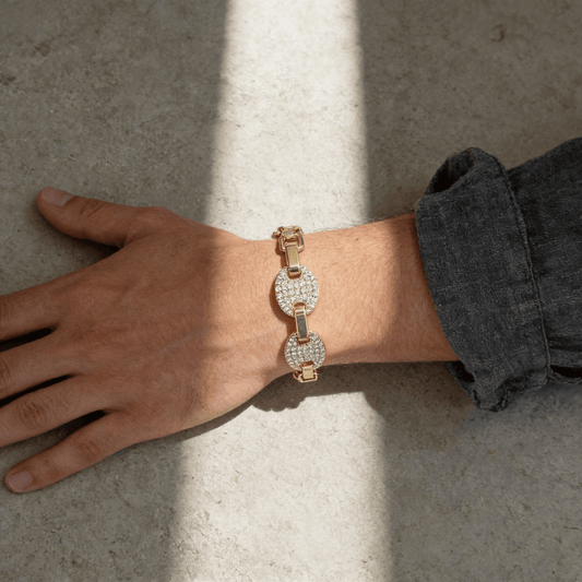Bracelet Gourmette Grain de Café Homme Pavé Diamant