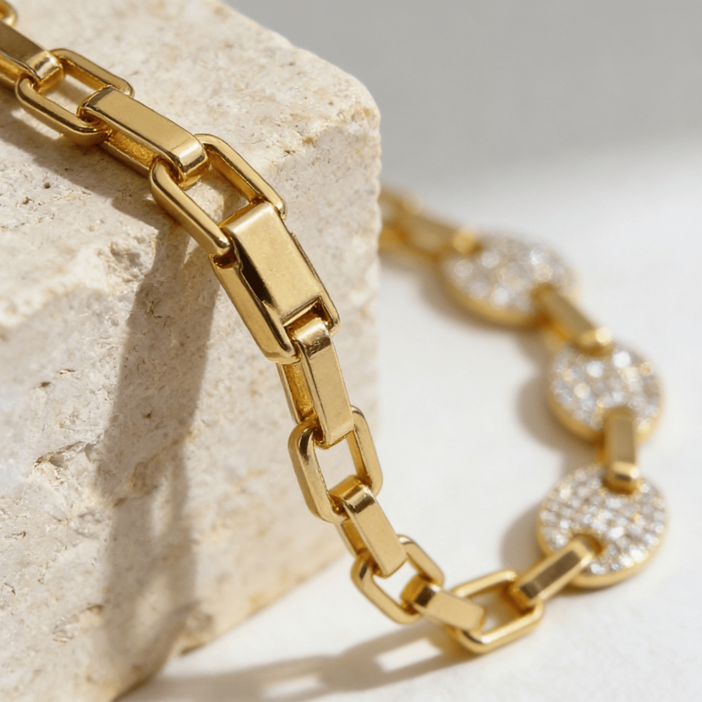 Bracelet Gourmette Grain de Café Homme Pavé Diamant