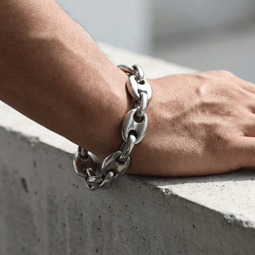 Gourmette Homme Grain de Café Bracelet Acier Inoxydable