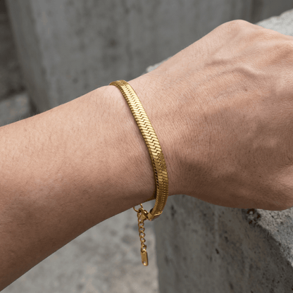 Gourmette Homme Plaqué Or Maille Serpent Bracelet Acier