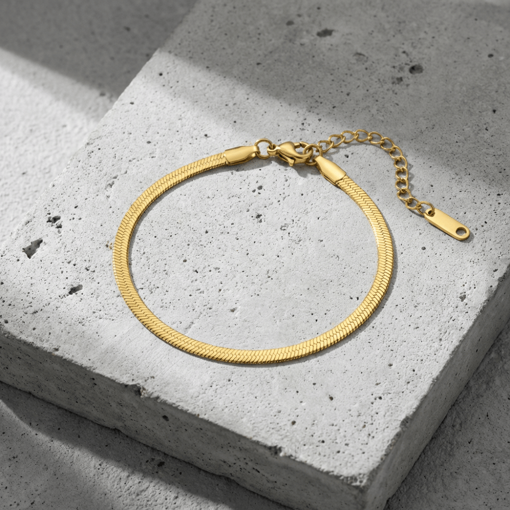 Gourmette Homme Plaqué Or Maille Serpent Bracelet Acier