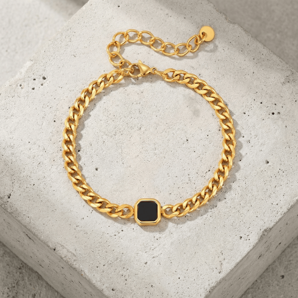 Gourmette Homme Pierre Noire Bracelet Acier Inoxydable