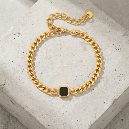 Gourmette Homme Pierre Noire Bracelet Acier Inoxydable