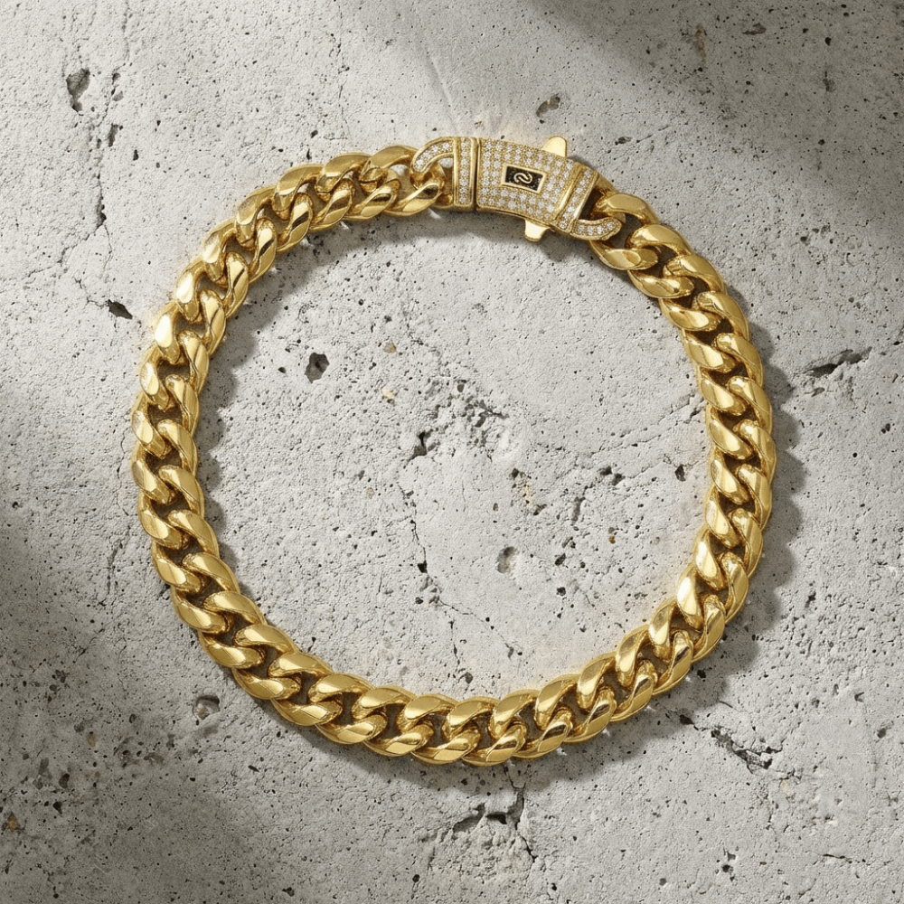 Bracelet Gourmette Homme Grosse Maille Fermoir Pavé