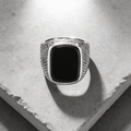 Grosse Chevalière Homme Onyx Argent