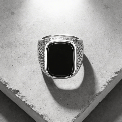 Grosse Chevalière Homme Onyx Argent
