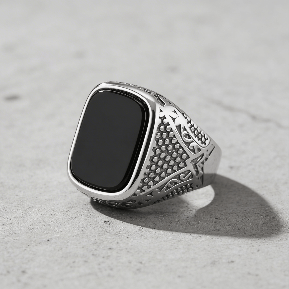 Grosse Chevalière Homme Onyx Argent
