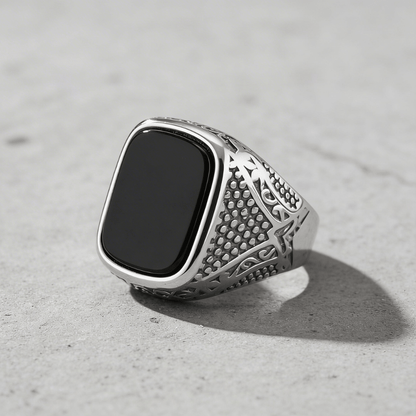 Grosse Chevalière Homme Onyx Argent