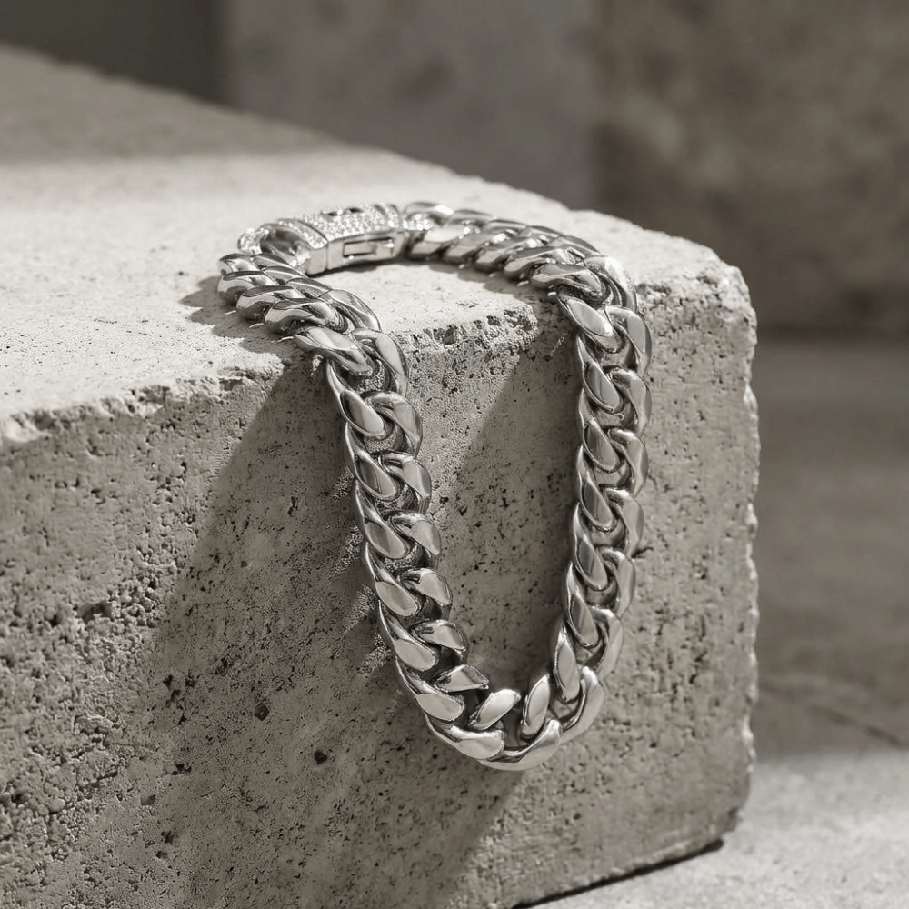 Bracelet Gourmette Homme Grosse Maille Fermoir Pavé