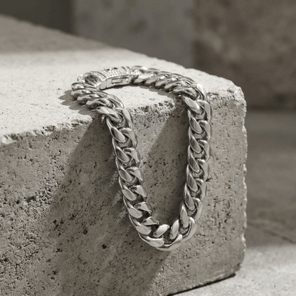 Bracelet Gourmette Homme Grosse Maille Fermoir Pavé