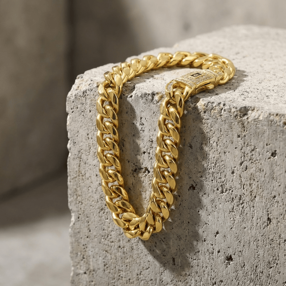 Bracelet Gourmette Homme Grosse Maille Fermoir Pavé